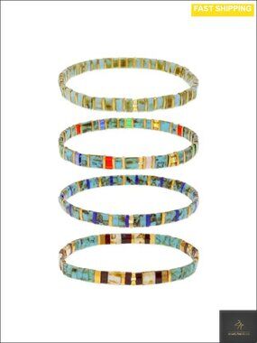 Glass Beaded Stretch Bracelet Set Stackable Boho Friendship Jewelry Gift for